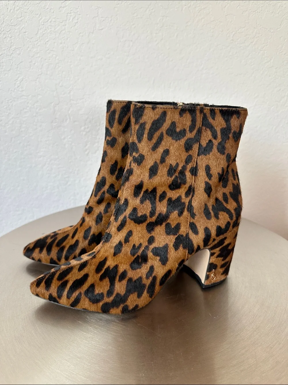 Sam Edelman Leopard Print Pointed Toe Ankle Boots - Brown/Black